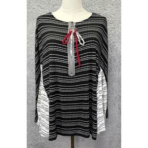 IC by Connie K‎ Womens XXL Tunic Top Black White Oversized Textured Zipper